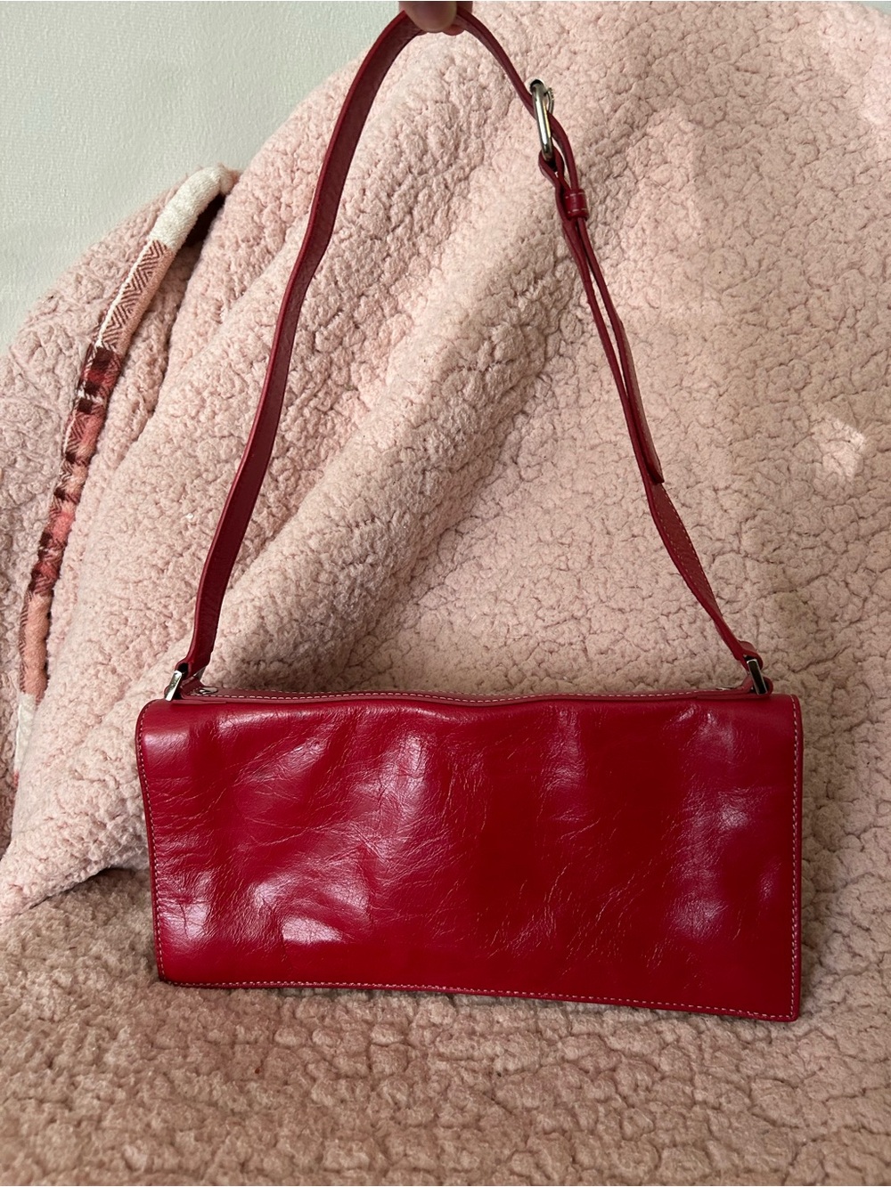 Cynthia Rowley Red Leather Shoulder Bag with Silver Hardware - Picture 2 of 5